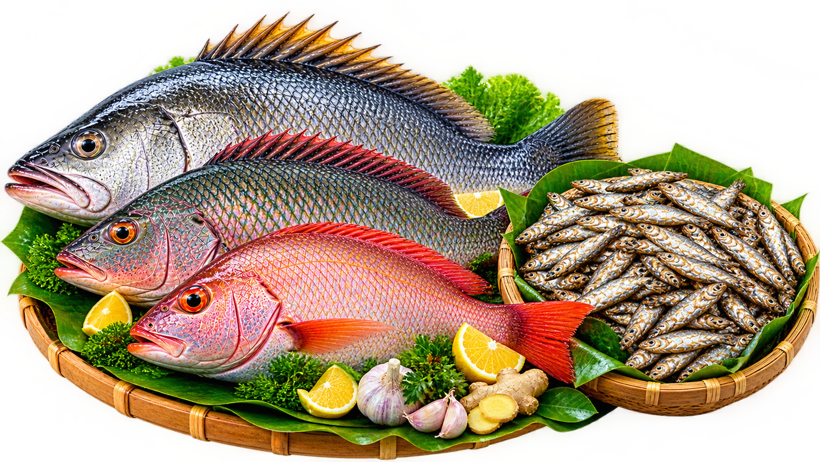 Fresh fish and dagaa with lemon and herbs